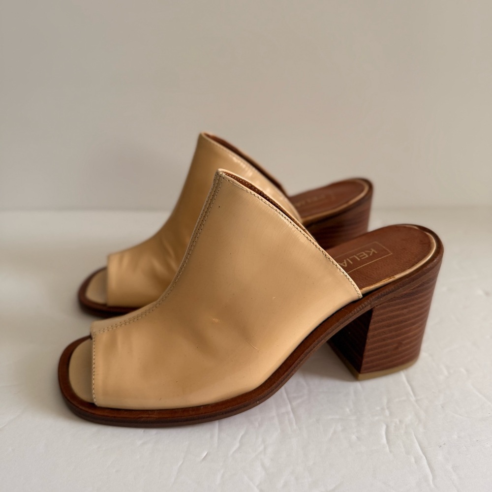 Modern Tan and Brown Leather Mules with Block Heels